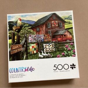 Country Life 500-Piece Jigsaw Puzzle - Red Barn Quilt Scene